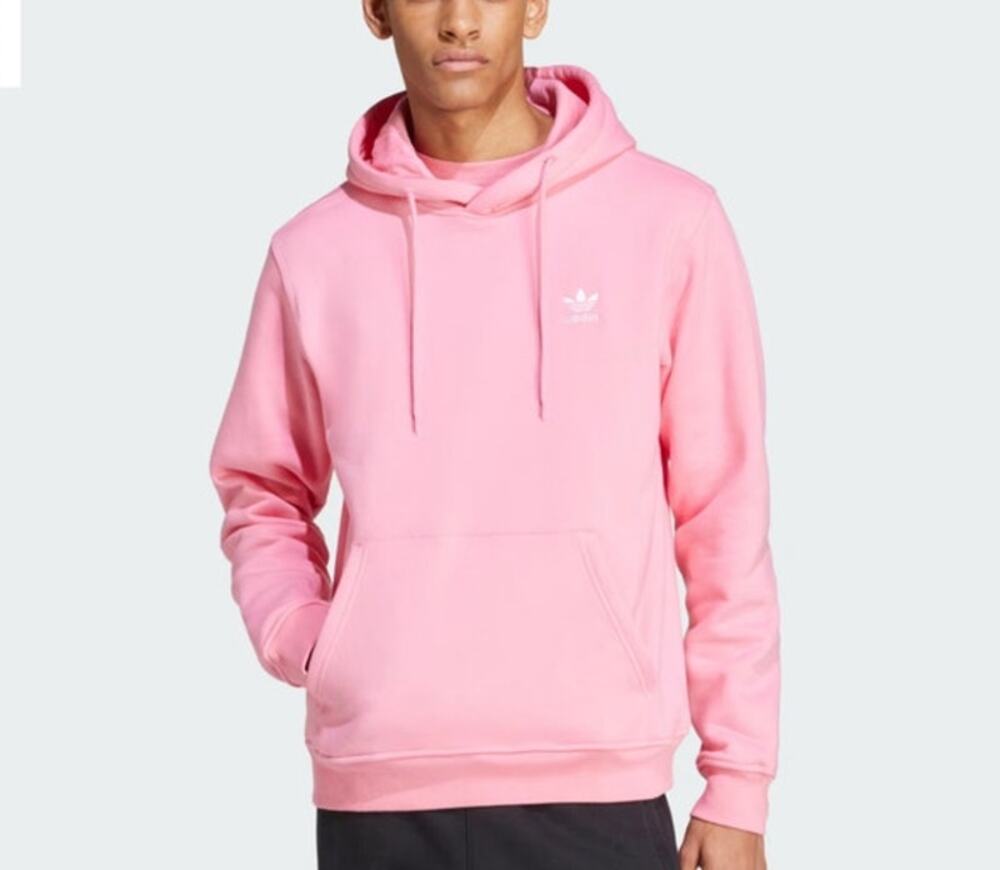 Adidas Adicolor Essentials Pink Embroidered Trefoil Pullover Hoodie M